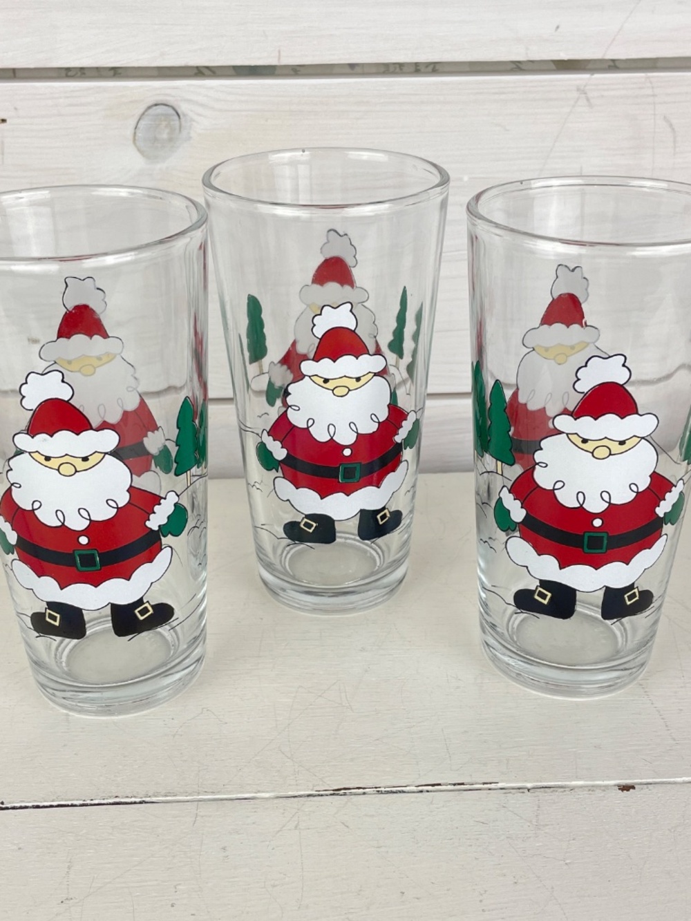 Vintage Christmas Santa Claus Water Glasses Tumblers - Set of 3